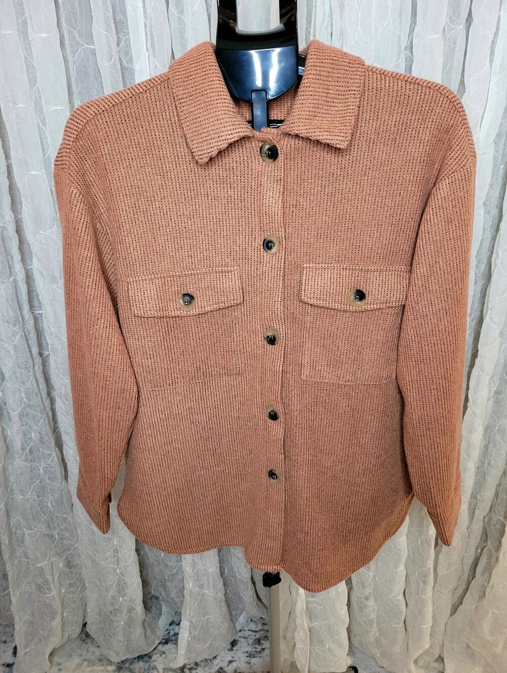 Timing Rust Burnt Orange Soft Waffle Knit Button Down Shirt Shacket Jacket M